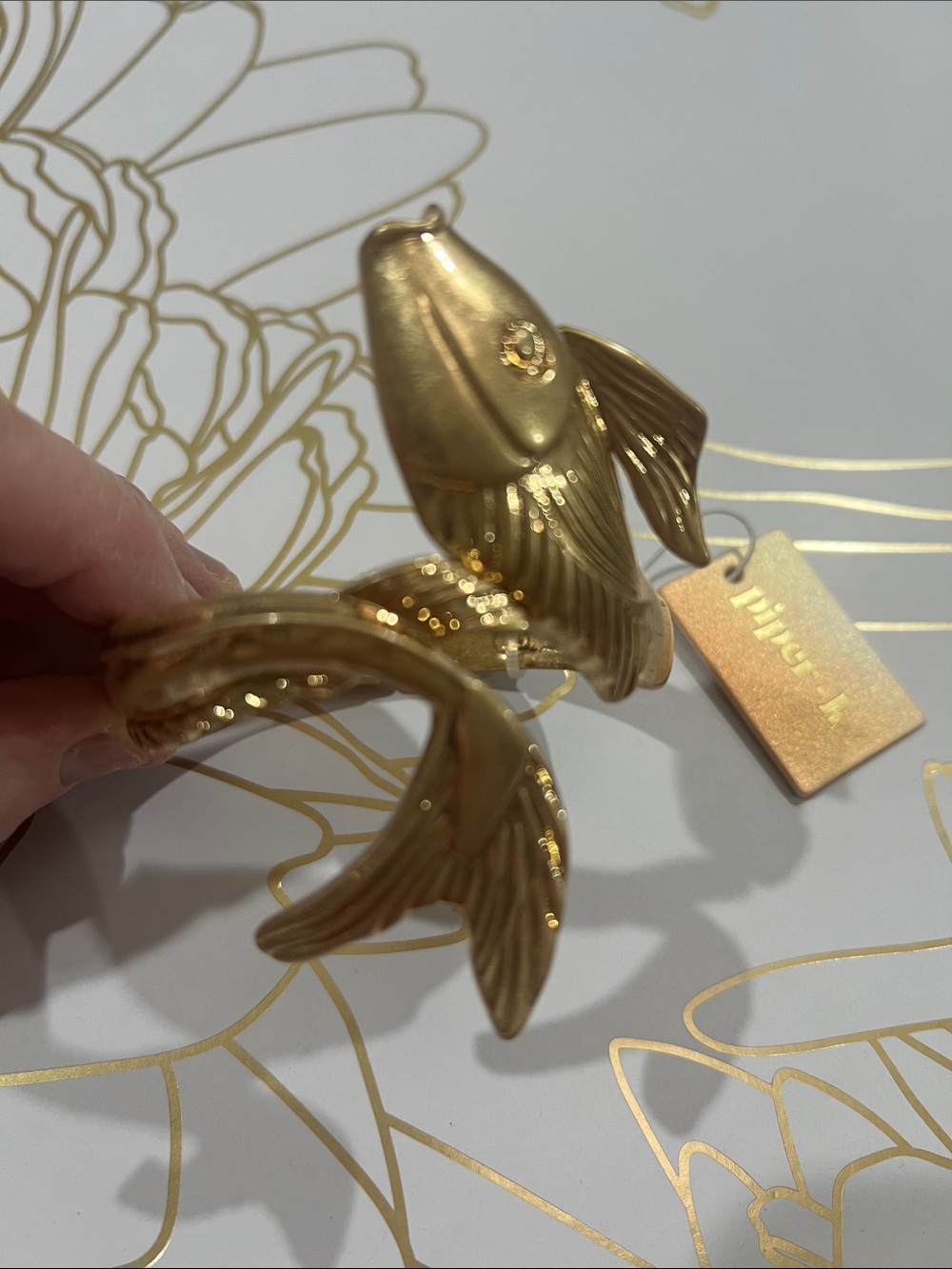 Piper K Fish Gold Tone Hinged Bracelet Arm Cuff Coastal Chic